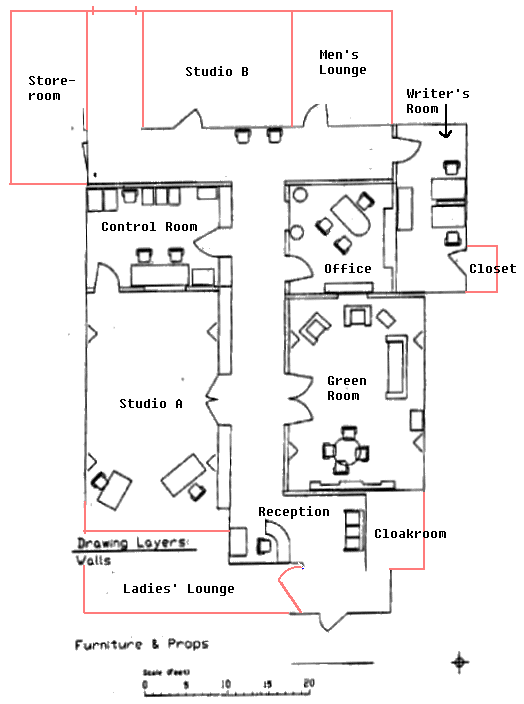 Annotated drawing of the WENN studios